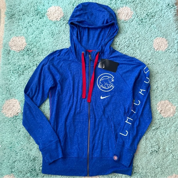 NWT Nike Chicago Cubs Zip Up Sweatshirt Women S Hoodie Full Royal Blue Red - Picture 1 of 11